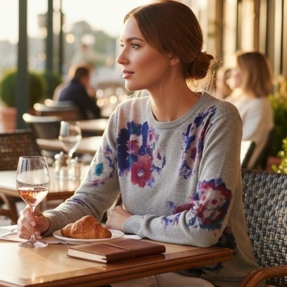 Lauren Ralph Lauren Gray Floral Sweater Women's‎ Blue Red Crewneck Pullover